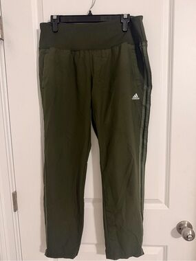 adidas Olive Green womens Joggers with Signature Stripes-Climalite